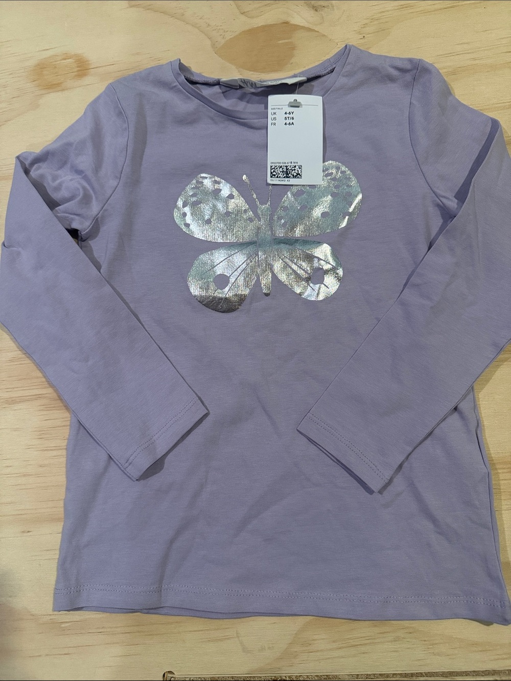 NWT H&M Lilac Kids Long-Sleeve Top with Iridescent Butterfly